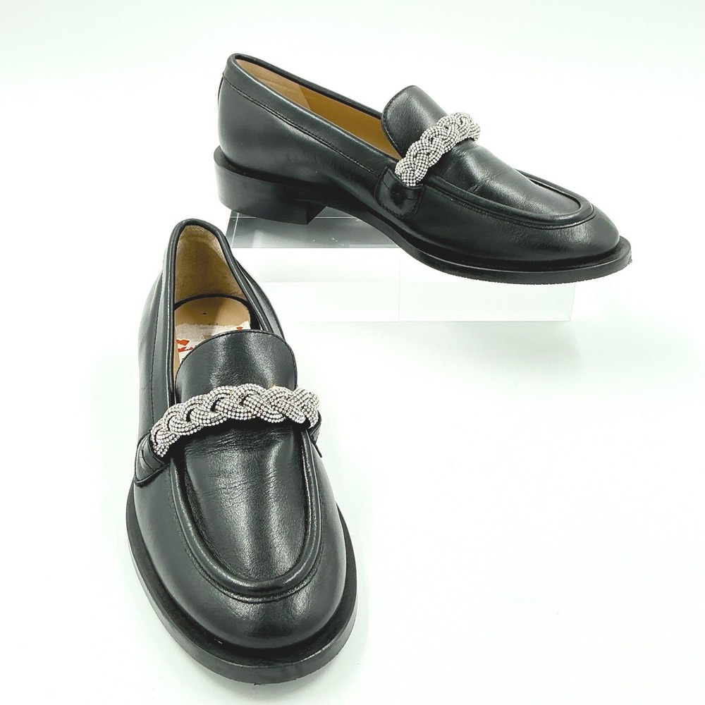 Stuart Weitzman Size 5 Crystal Braided Black Leather Loafers NEW Palmer $495